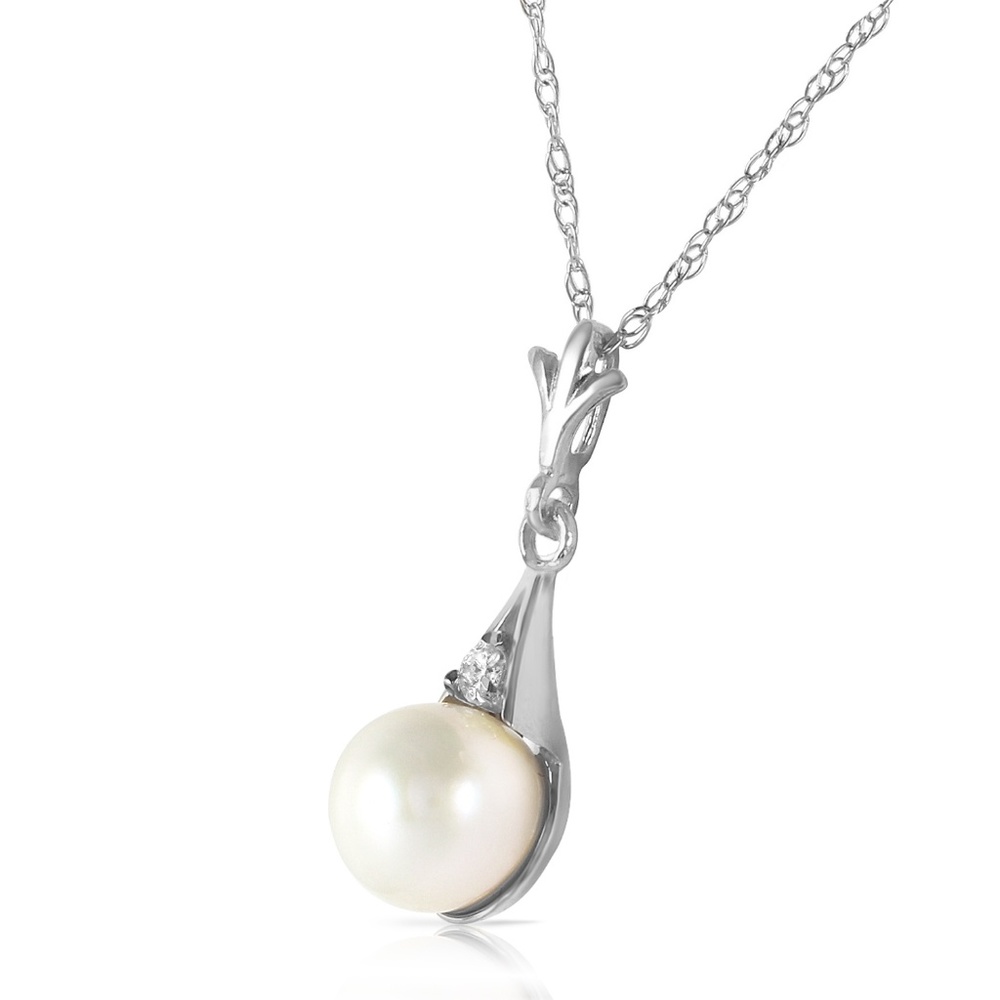 GOLD NECKLACE WITH DIAMOND & PEARL - Picture 2 of 6